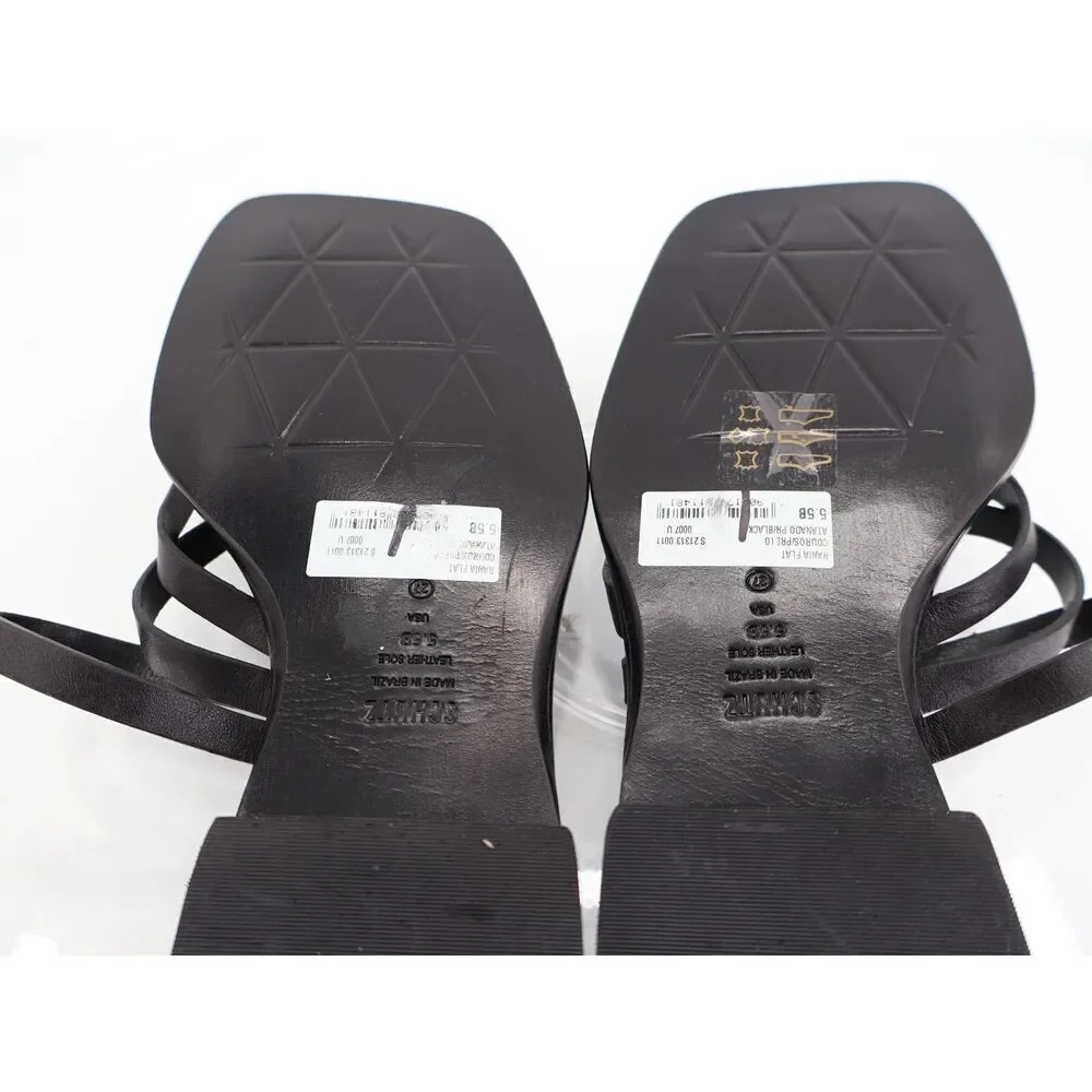 Schutz Rania Flat Sandals Womens Size 5.5 Black Leather Strappy Thong Slide